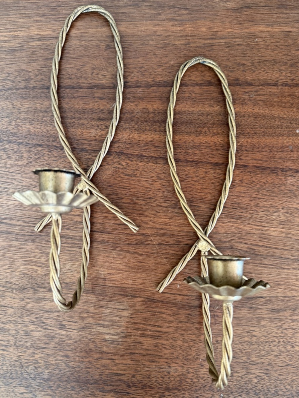Vintage Gold Rope Wall Candle Holders - Set of 2